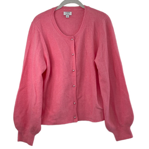 J. Crew Vibrant Pink Pearl Button Cardigan Sweater Large